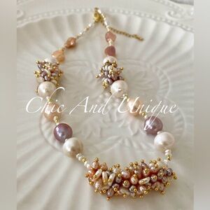 N6-Handmade High Quality Freshwater Flower Cluster And Edison Pearl Necklace